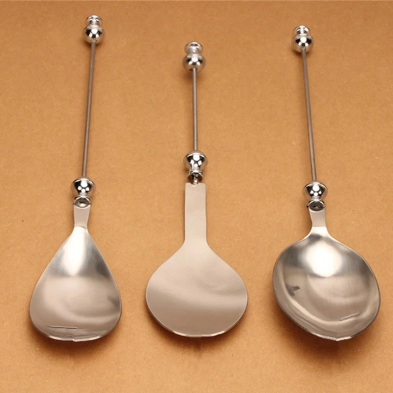 DIY Beaded Decorated Dessert Spoon Stainless Steel Salad Spoon Simple Decorative Beaded Tableware Dessert Serving