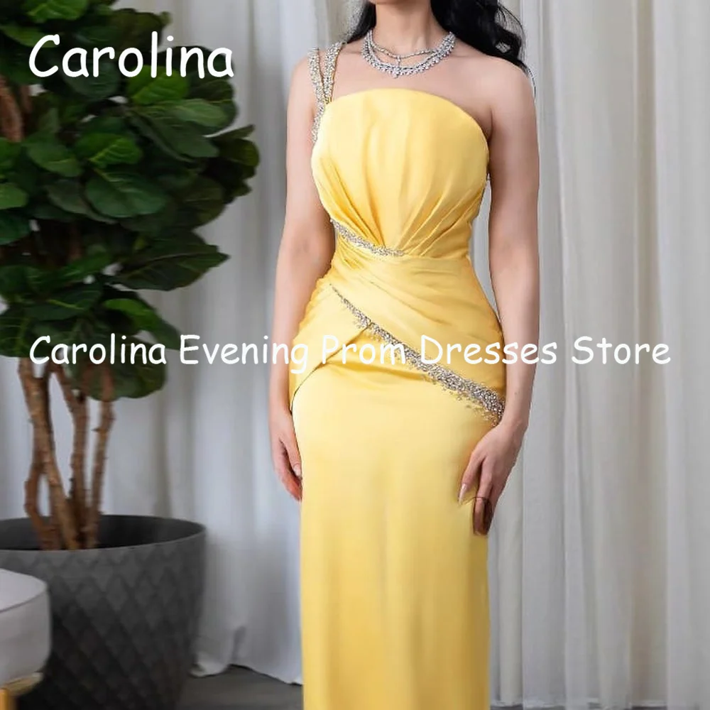 

Carolina Satin Mermaid One-shoulder Sequin Ruffle Prom Gown Floor Length Saudi Evening Formal Elegant Party Dress for Women 2023