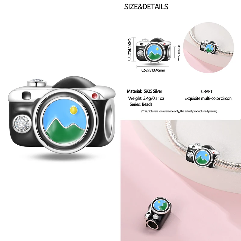 925 Sterling Silver Fashion Colorful Camera Luggage Travel Backpack Pendant Charms Beads Fit Bracelets DIY Anniversary Jewelry 6