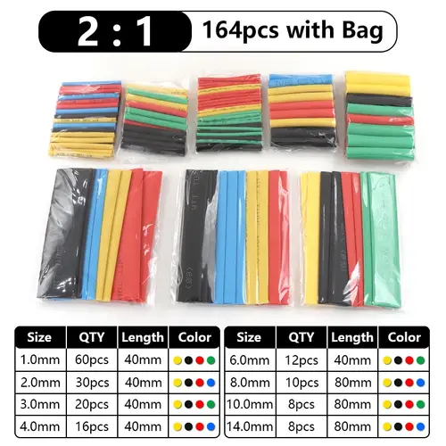 102-750pcs 2:1 Thermoresistant Tube Heat Shrink Wrapping Kit Assorted Wire Cable Insulation Sleeving 3:1 Heat Shrink Tube Set - Image 11