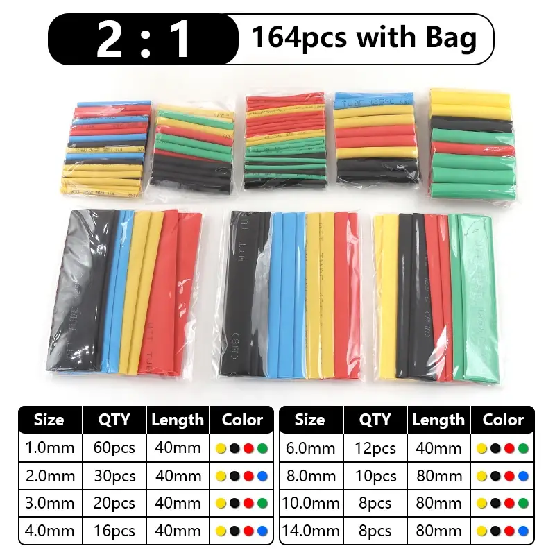 102-750pcs 2:1 Thermoresistant Tube Heat Shrink Wrapping Kit Assorted Wire Cable Insulation Sleeving 3:1 Heat Shrink Tube Set - Image 11