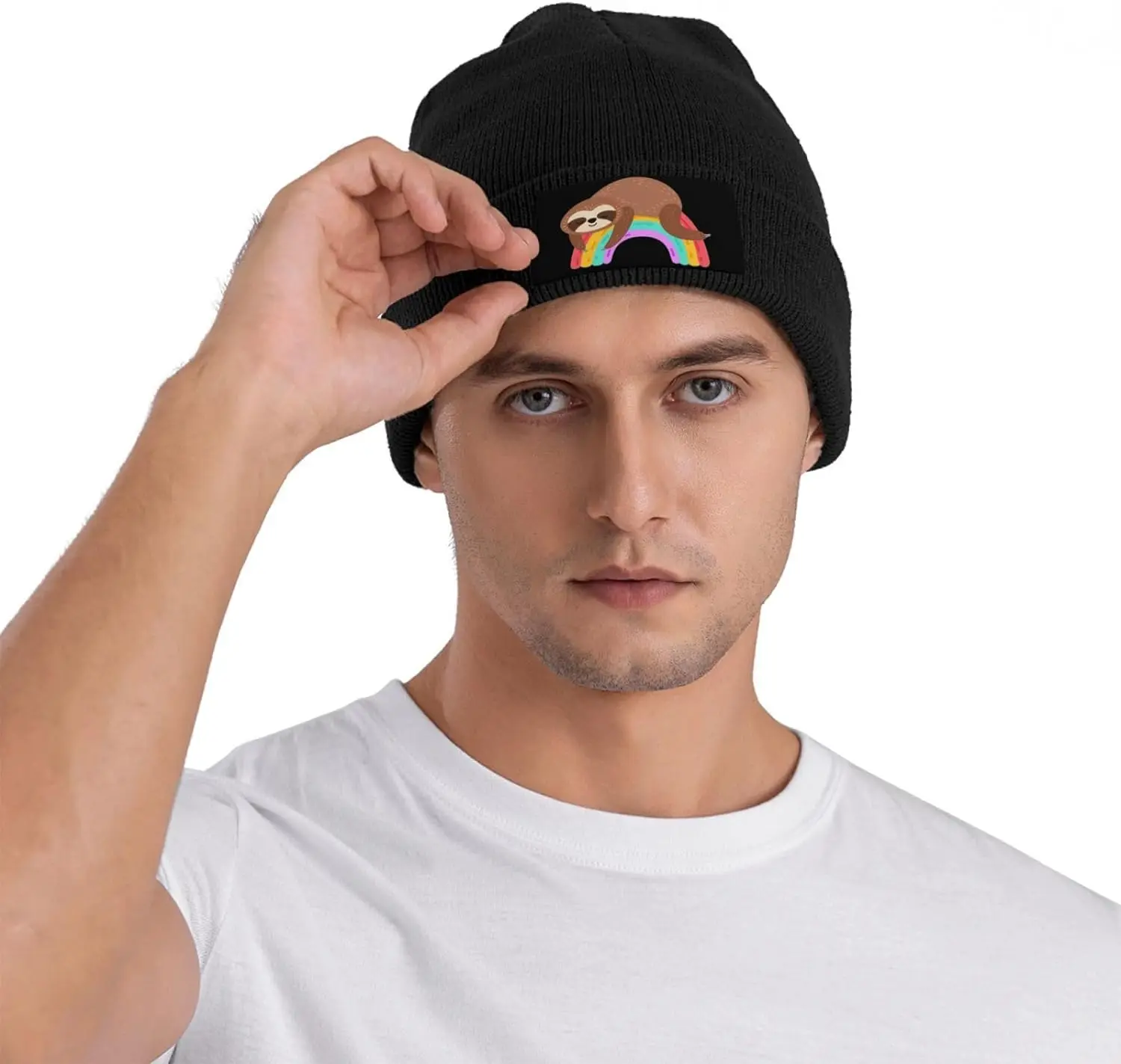 Cartoon Sloth Rainbow Funny Knit Hats for Men and Women Plain Cute Knit Hat Winter Soft Warm Stretch Thick Trendy Beanies Hats