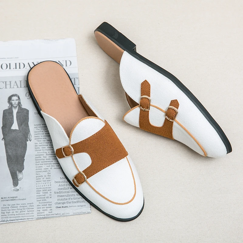 

Comfy Summer Men's Shoes Casual Men Breathable Loafers Versatile Leather Half Slipper Mens Slip on Lazy Driving Shoes Moccasins