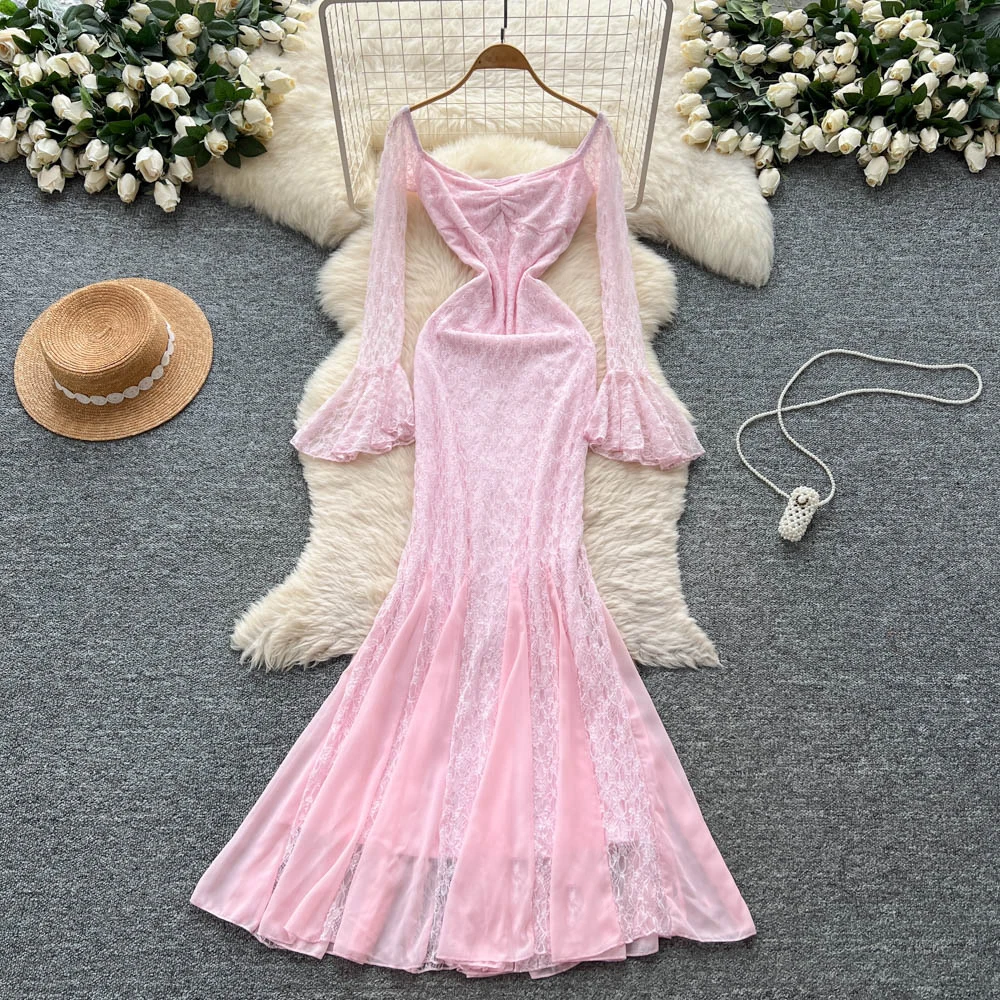 lace dress elegant slash 2023 Elegant Red Lace Dress Women Patchwork Slash Neck Short Sleeve Sashes  Tunic Dress Summer Ladies Sexy Evening Party Dresses main image 1