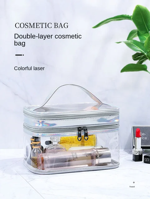 Borsa Cosmetica Da Viaggio - Grande Capacità, PU, Doppia Borsa Con Pennelli - Foto 3