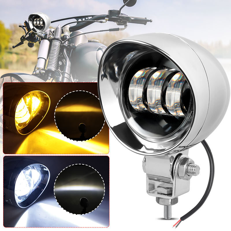 4 inch Front Bullet Motorcycle LED Headlight Spotlight Auxiliary White Yellow Fog Lamp For Cafe Racer Bobber Yamaha Kawasaki 12V