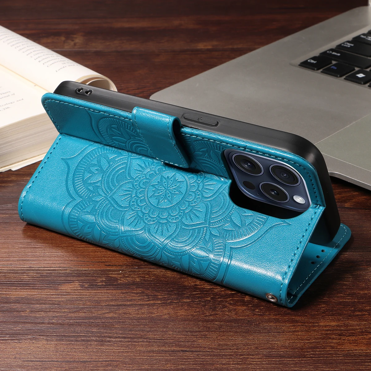 Embossed Sunflower Wallet Case For Iphone16e 16promax 16plus 15promax 15plus Flip Wallet with Card Slot PU Leather Phone Case