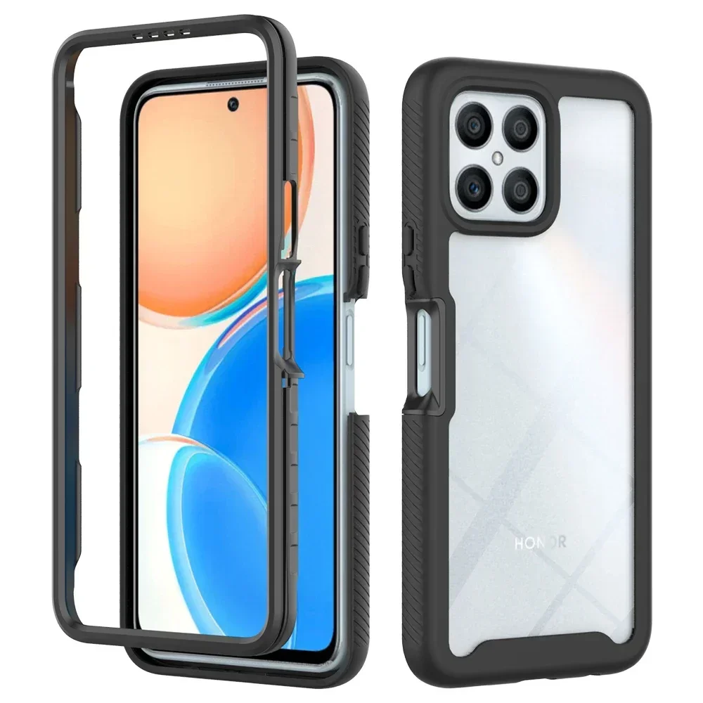 Heavy Duty Protective Rugged Armor Shockproof Phone Case with Transparent Back and Soft TPU Frame