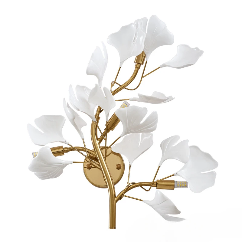 

Ginkgo, стена с листьями, роскошный фон для гостиной, дивана, необычная Минималистичная лампа, нордическая спальня, прикроватная лампа