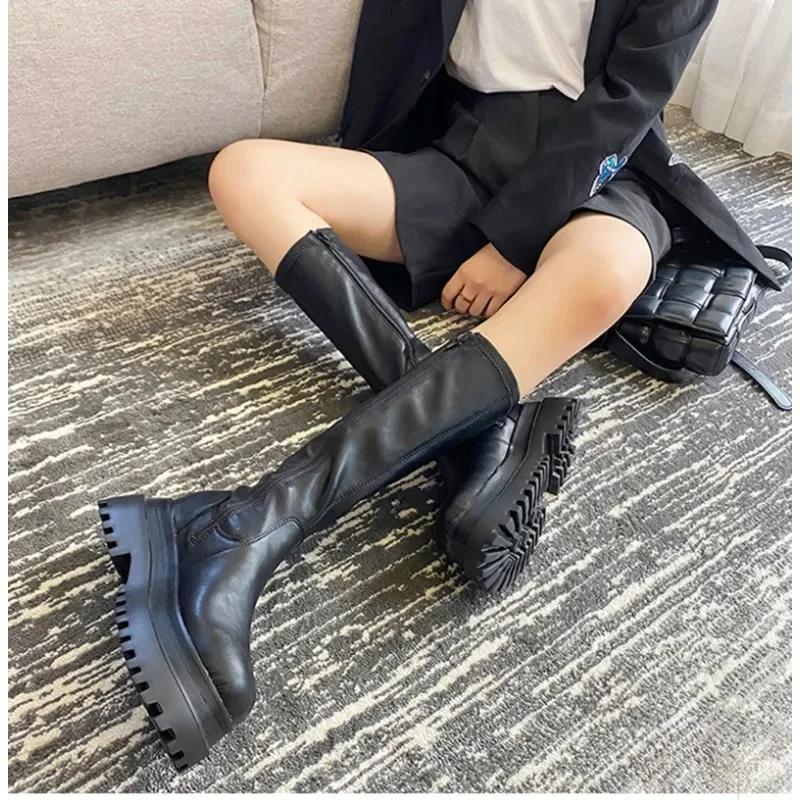 2023 Winter Chunky Platform Heels Long Boots Round Toe Zipper Thick Sole Ladies Fashion Winter Women's High Boots Women Shoes