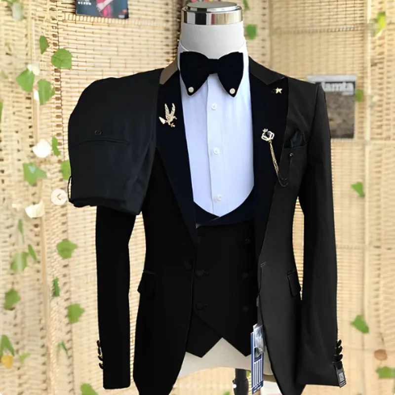 tuxedo suit Wedding Men's 3-piece Suit Set (Jacket+ Pants+Vest) Groom Men's clothing  Casual Formal Blazer elegant suits for men