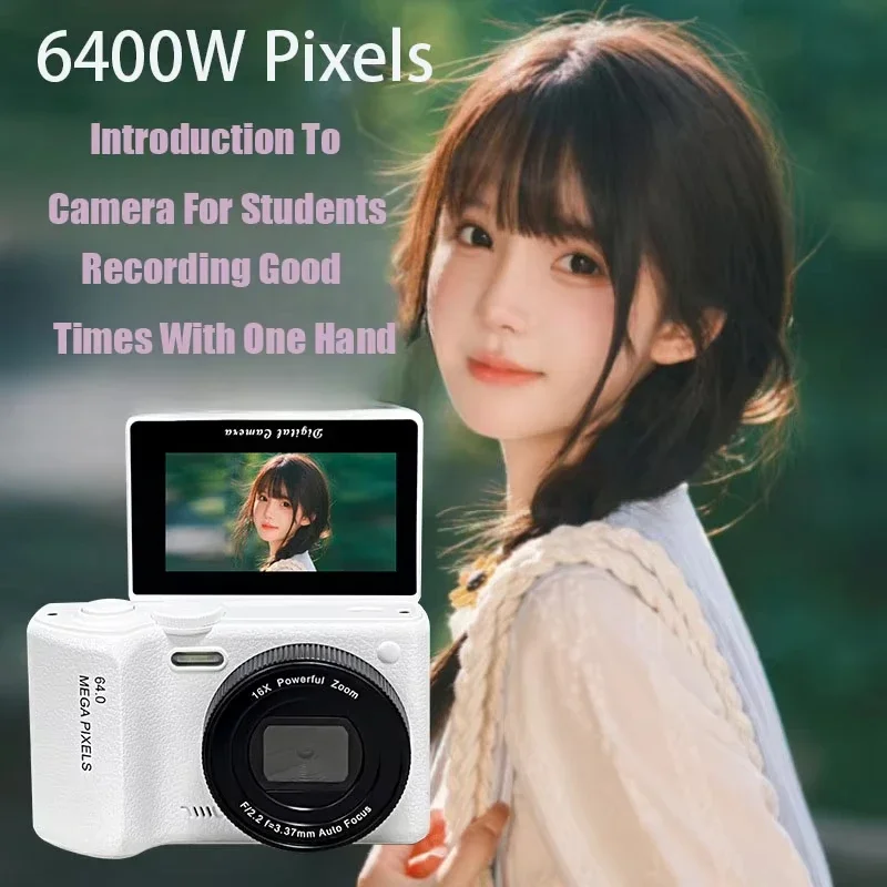 6400W 울트라 HD 4K 디지털 카메라 3.0 셀카 플립 스크린 학생 여행 초보자 캠 사진 CCD 디지털 미러리스 캠코더