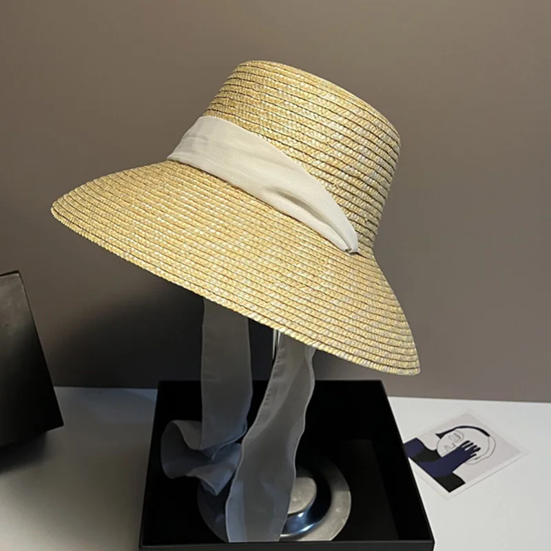 Klassische Panama Stroh Hut für Frauen Beige Weiß Patchwork Sommer Breite Krempe Sonnenhut Hut Band Krawatte Strand Reise Party Fedora hüte – Detail 1