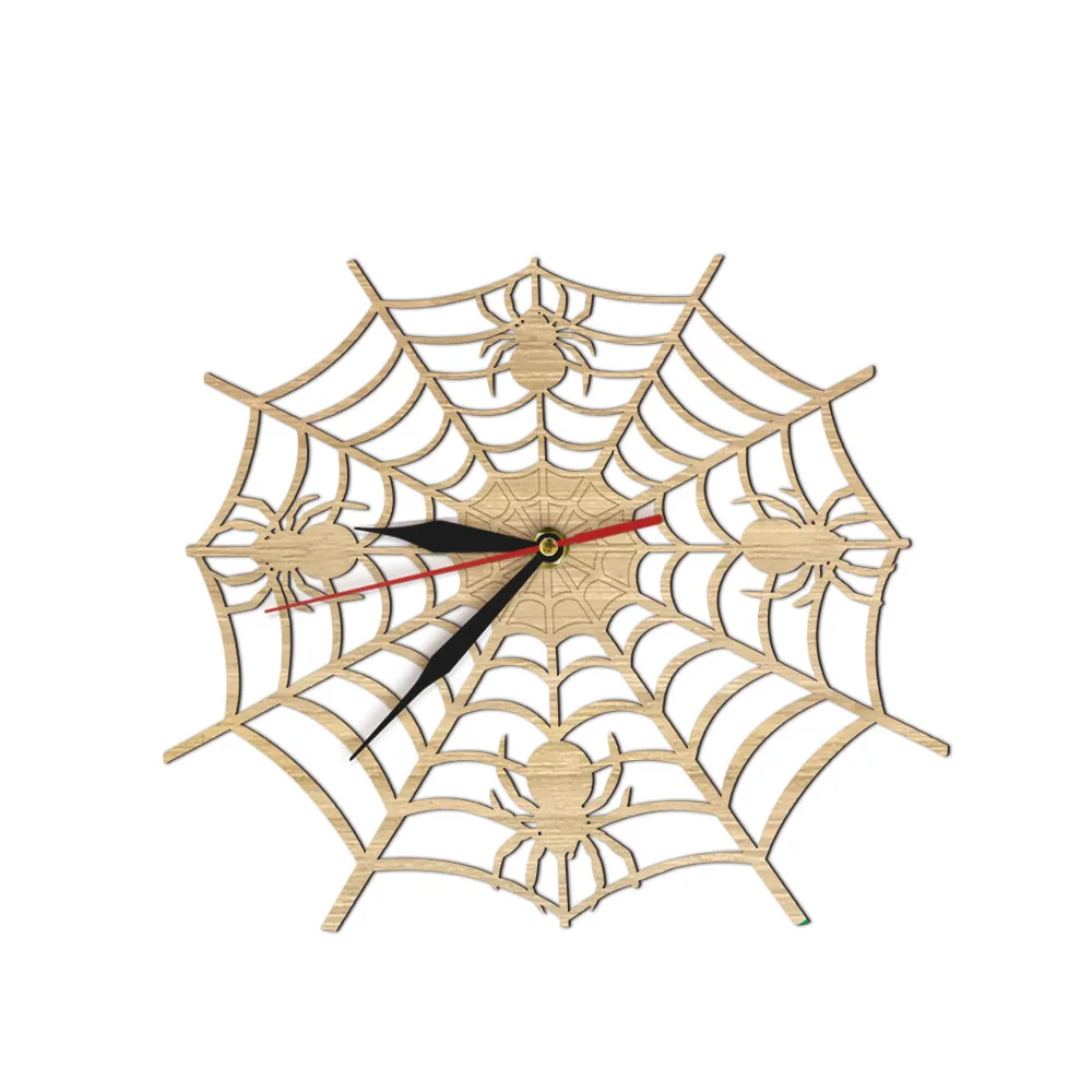 Home & Living Spider Art Wall Clock Wood Frame Wall Clock Home Décor
