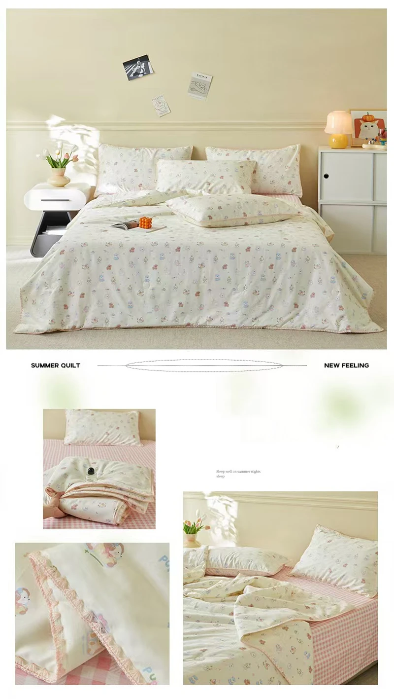 100 % Baumwoll-Gaze-Steppdecke mit Spitze und Blumenmuster, Klasse A, Bettwäsche in Twin- und Queen-Size, Sommerdecke für Kinder, Einzel- und Doppelbettdecke – Detail 26