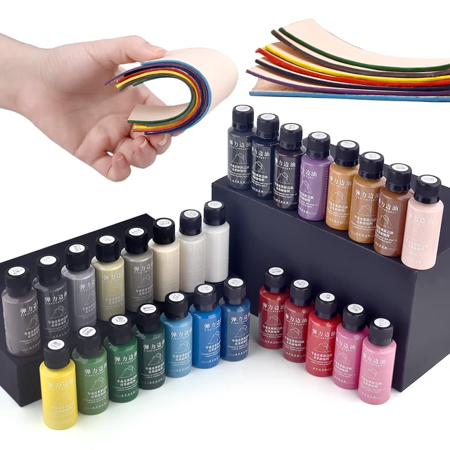 30ml Stretch Opaco Bordo Elastico Sigillante Olio Tintura Per Pelle Colorazione Cappotti Bordi Riparazione Wrap Liquido FAI DA TE Pelle Mestiere Vernice Pigmento 1
