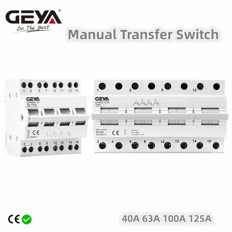 

GEYA GYHO8 4P 40A 63A 100A 125A Dual Power Manual Transfer Isolating Switch Interlock Circuit Breaker Modular Changeover Switch