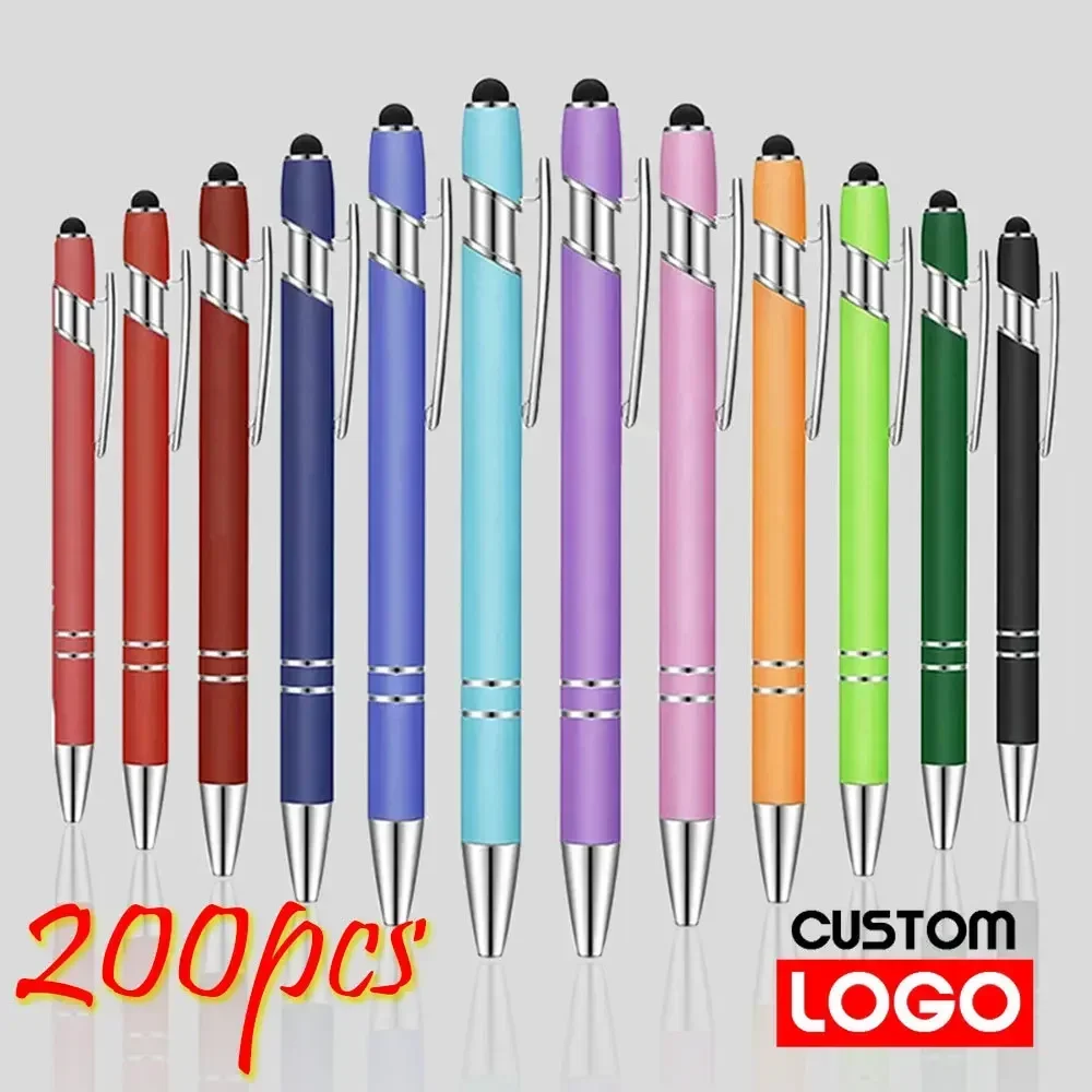 200 Pcs Light - Metal Capacitive Universal Touch Screen Stylus Ballpoint Pen Writing Stationery Office Gifts Free custom Logo jd02 universal 2 in 1 round disk cloth pen tip capacitive stylus pen tablet phone magnetic adsorption cap drawing writing stylus pen rose gold