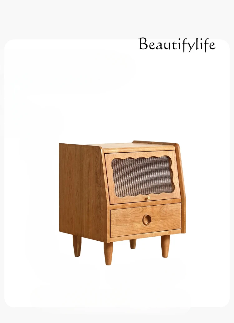 

Solid Wood Bedside Cabinet New Cherrywood Modern Minimalist Japanese Style Side Cabinet Storage Cabinet