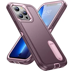 3 - in - 1 Hybrid Military - Grade Anti - Shock Phone Case with PC Hard Holder - iPhone 12 Pro Max (Purple)