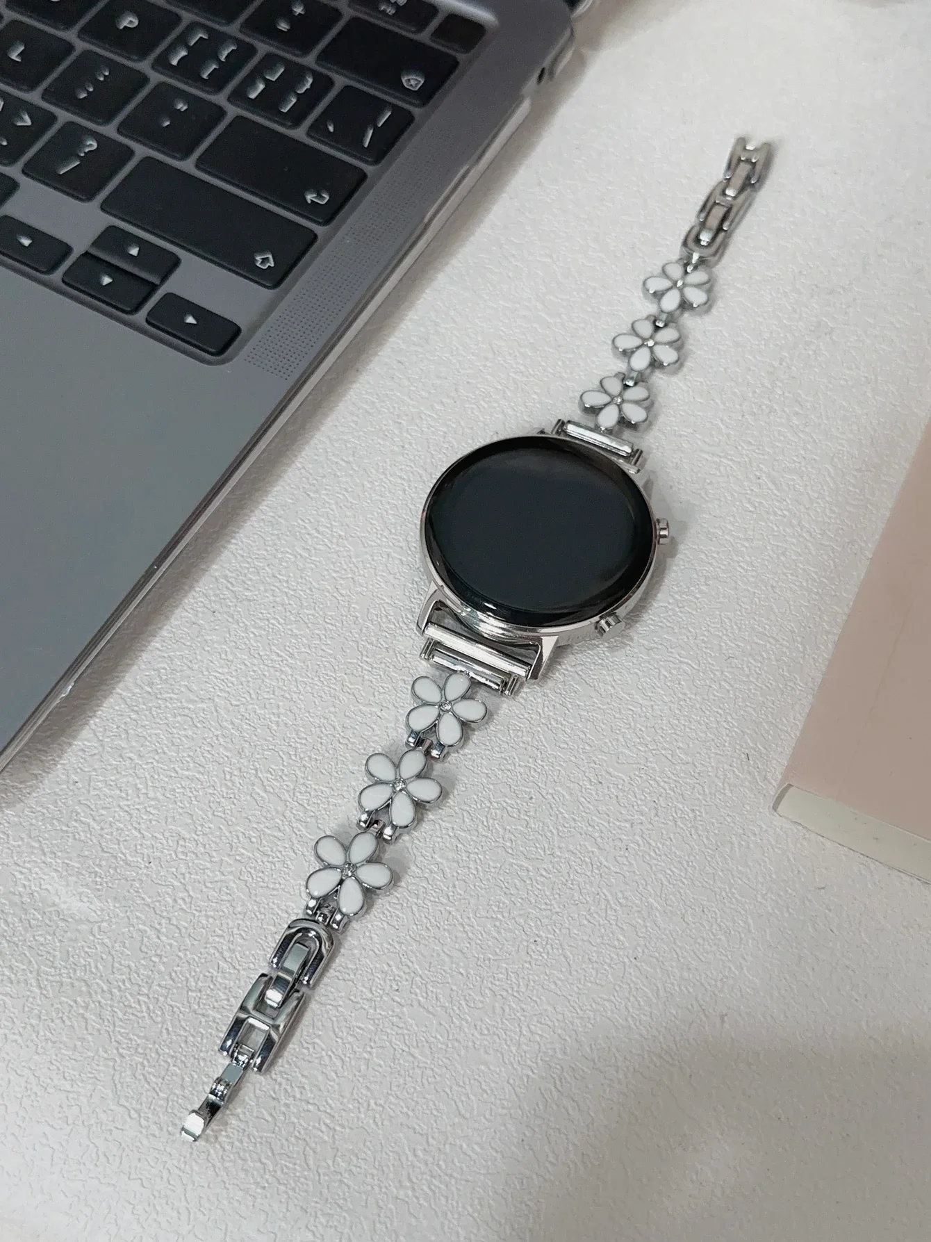 Floral Design Bracelet Link Strap - 20mm, 22mm, 18mm, Adjustable Sport Band in Various Sizes