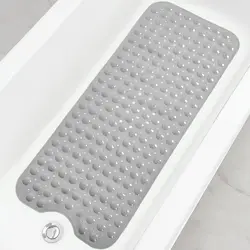 Extra Long Non - Slip Bathtub Mat with Drain Holes and Suction Cups for 40x100cm (Solid Gray)
