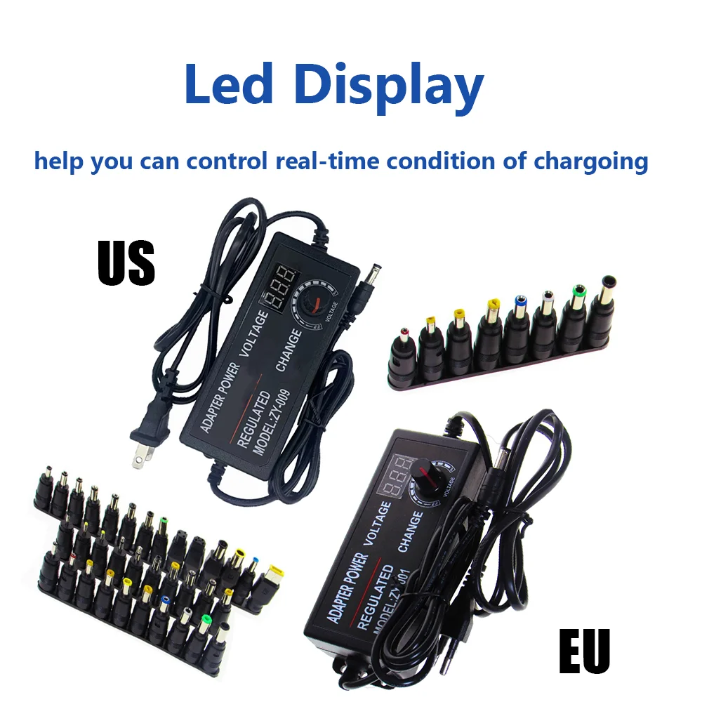 

220V To 12V Power Supply AC DC 3V 5V 9V 12V 24V 36V Power Adapter 1A 2A 3A 10A Transformer Adjustable Display Srceen With 34PCS