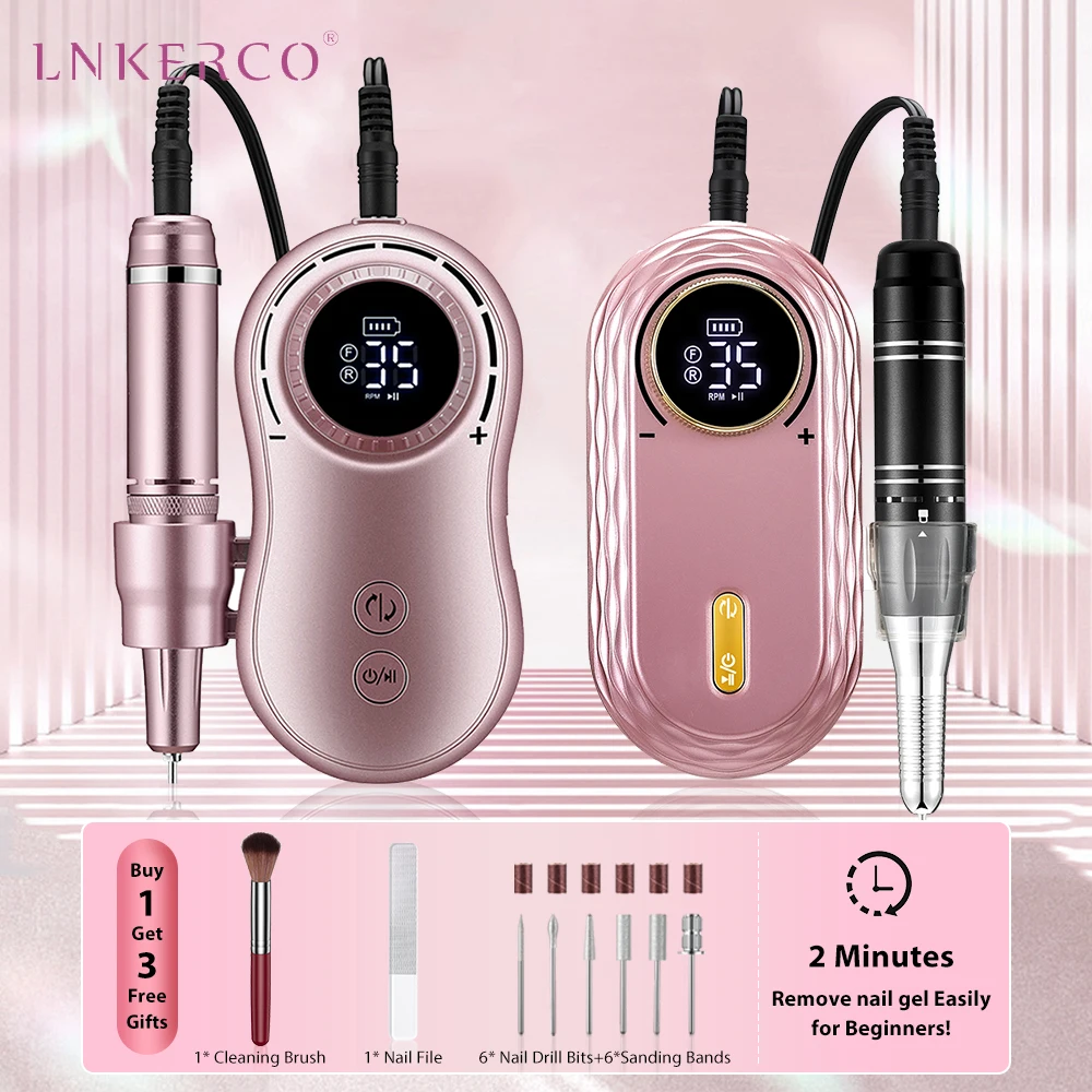 

Lnkerco 35000RPM Nail Drill Machine WIth LCD Display Electric Nail File Kit Rechargeable Pedicure Manicure Machine Nail Sander