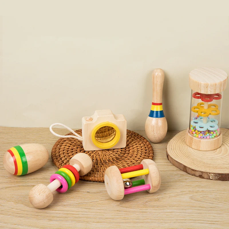 6pcs/set Wooden Musical Instruments Toys, Small Rattle, Sand Hammer, Sand Ball, Shake Bell Kaleidoscope, Griping Practice Toys 4