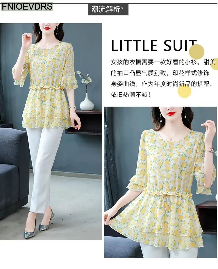 S-4XL Loose Clothes 2023 Women Summer Short Sleeve Elegant Ruffles Shirts Casual Chiffon Floral Tunic Peplum Tops And Blouses