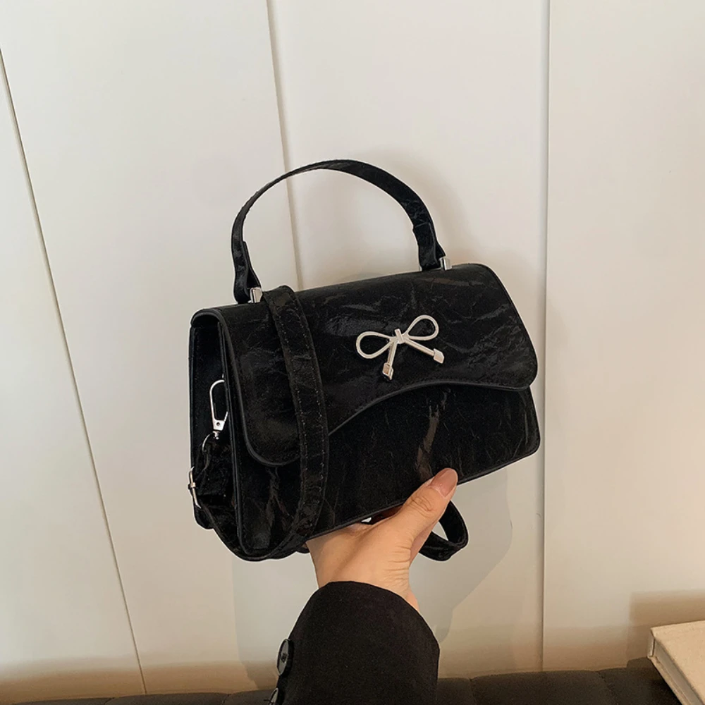 Cute Bow Exquisite Small Square Bag Fashionable and Versatile Shoulder Crossbody Bag PU Leather Women'S Casual Handbag New