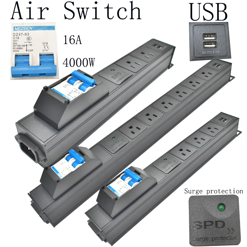 

Сетевой фильтр PDU Φ C14, подключение 2-8AC, розетка американского стандарта, защита от перенапряжения, Беспроводная розетка USB