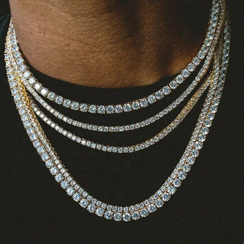 

Hip Hop 3mm Zircon Tennis Chain Necklace Women Men Iced Out CZ Tennis Necklaces Real Gold Plated Ins Jewelry Single Row Link
