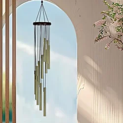 Elegant Rotating Solid Wood and Aluminum Wind Chime with Waterproof Feature (Gold)