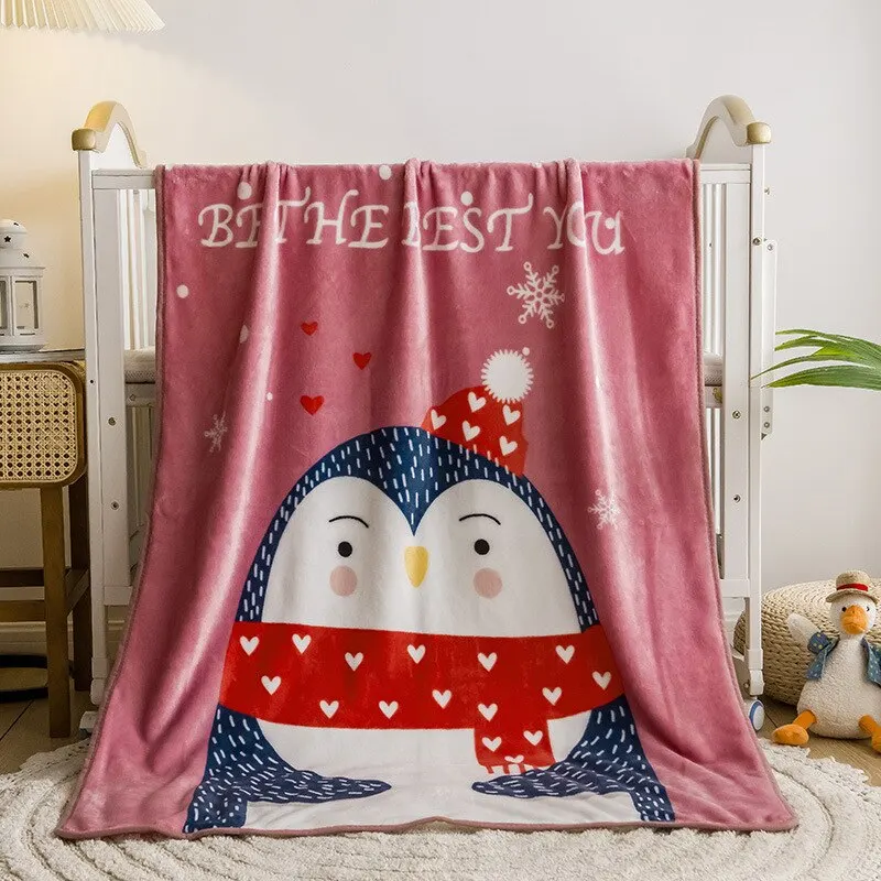 Animal Cartoon Print Flannel Baby Blanket Swaddle Super Soft 100*140cm Children's Blanket Sofa