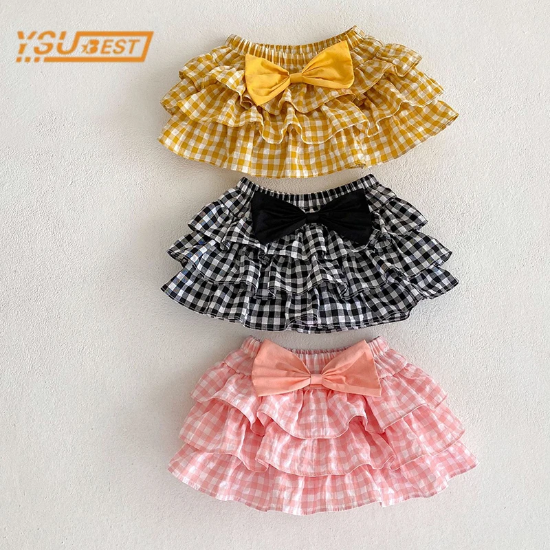 

Summer Infant Baby Girls Short Sleeve T-shirt + Grid Shorts Clothing Suit Baby Girls Bowknot Children Clothes Suit