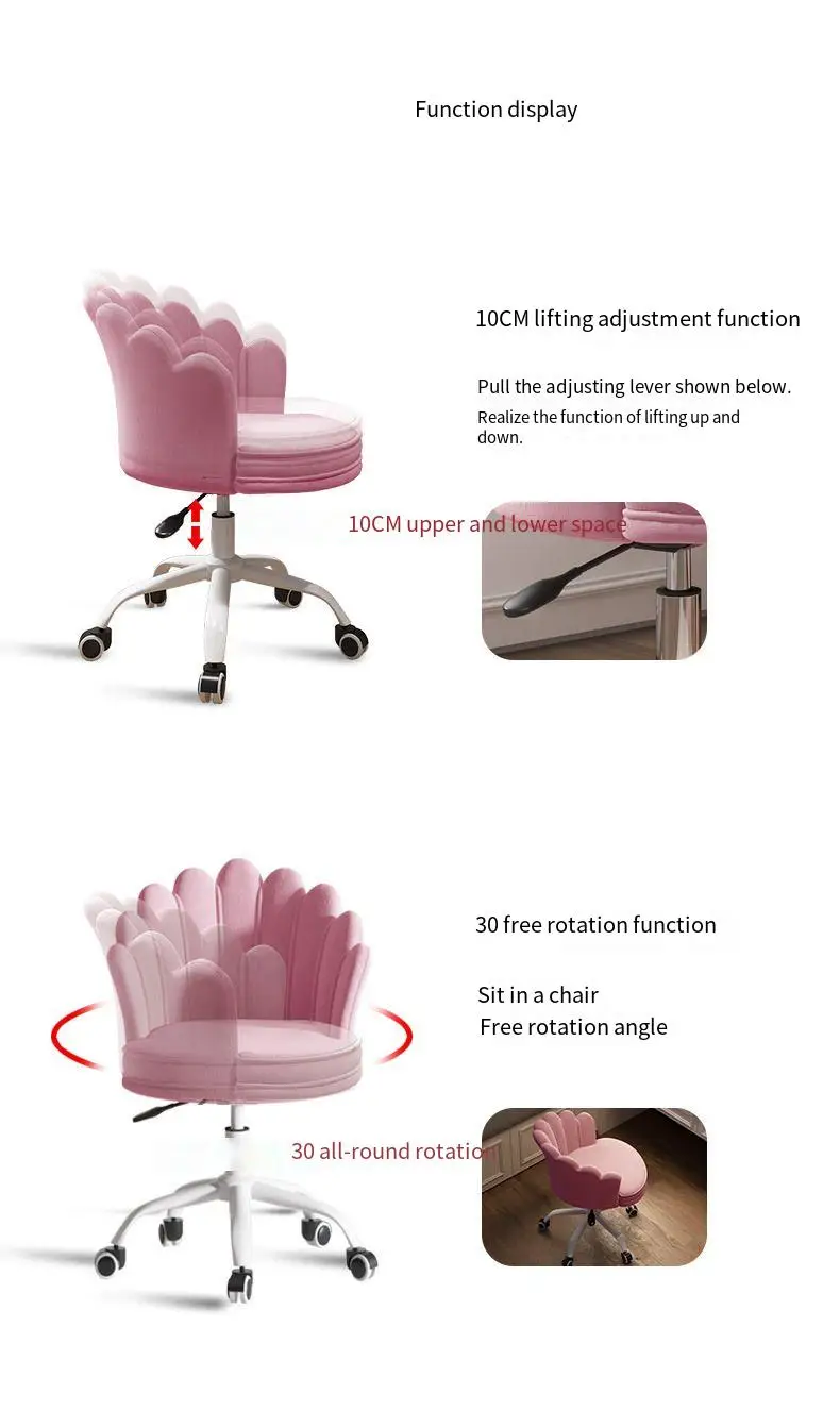 Description Picture 6 of itemUVR Computer Chair High Quality Sedentary Comfortable Sponge Cushion Back Chair Gold Velvet Fabric Pink Bedroom Dresser Seat