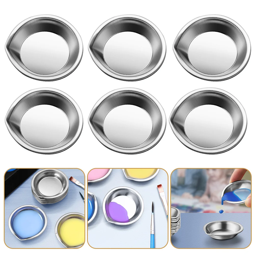 Paint Tray 6 Pcs Pour Mouth Palette Watercolor Mini Paint Tray Iron Trays Mixing Palettes Pallet Plate Painting Stainless Liquid