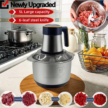 Electric Meat Grinder 5L Food Crusher Stainless Steel Multi-Functional Vegetable Slicer Processor Chopper for Kitchen Blenders 1