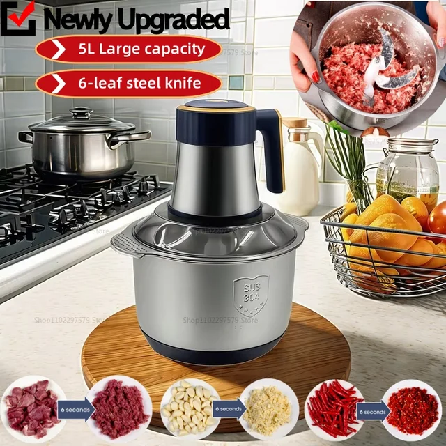 Electric Meat Grinder 5L Food Crusher Stainless Steel Multi-Functional Vegetable Slicer Processor Chopper for Kitchen Blenders 1