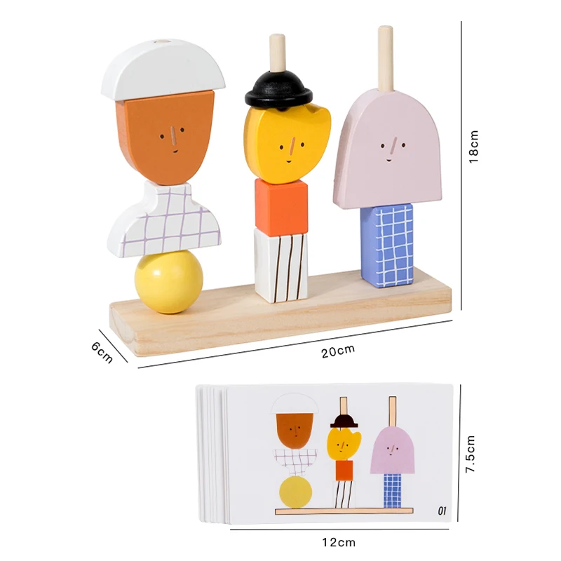 Montessori 3D Wooden Creative Character Bead Blocks Toys Set Shape Matching Puzzle Game Early Educational Toys Gift For Children 6