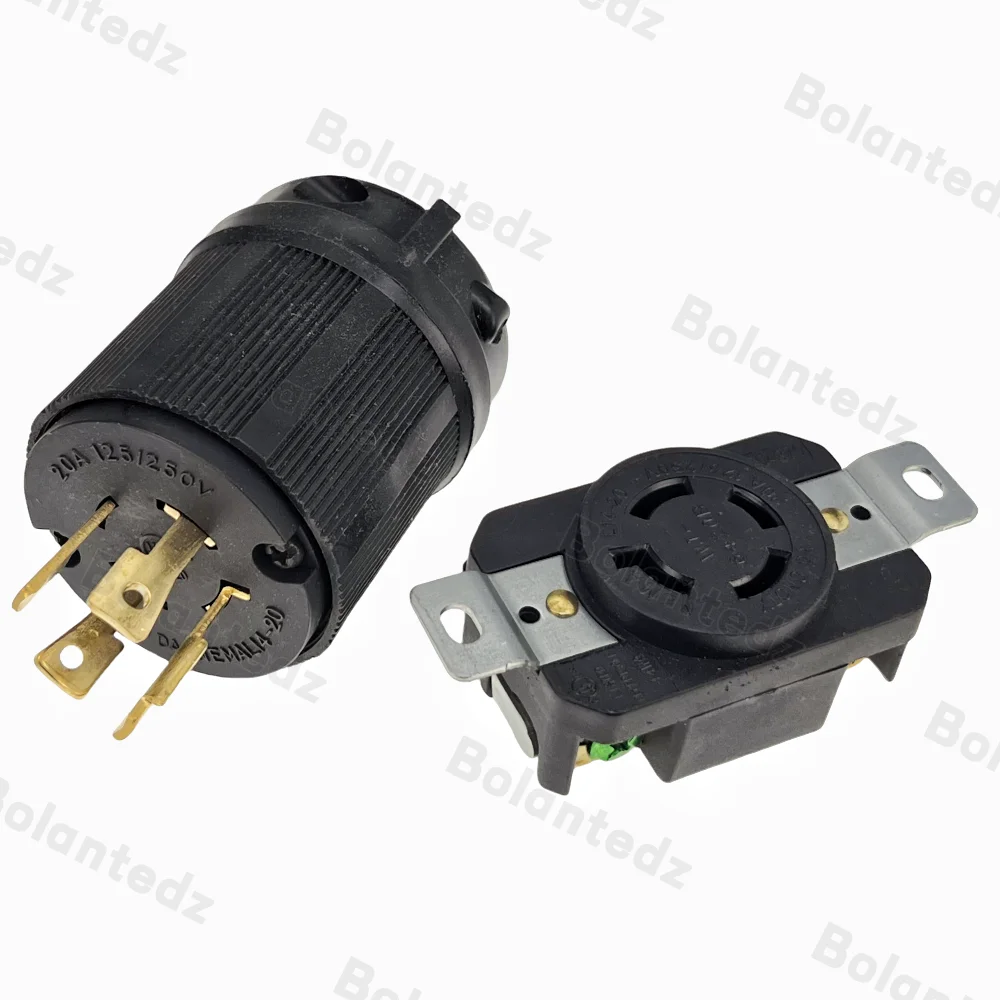 UL 20A 250V NEMA L14-20P L14-20R US Locked Receptacle Industry Plug Panel Socket America 4 Pole Wired Connector Plug Black