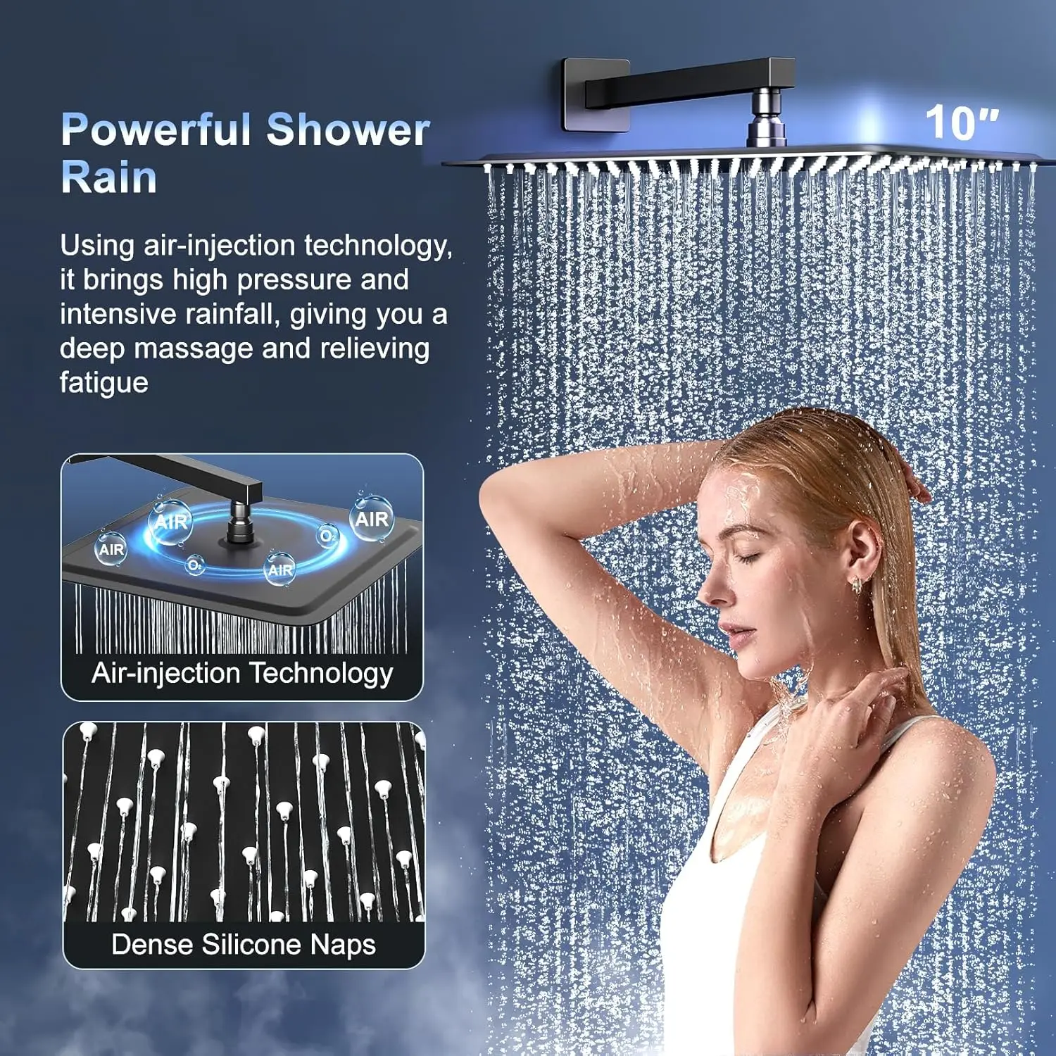 10 Inch Slide Bar Shower Faucet Luxury High Pressure Shower Heads and Handheld Spray Combo Set Wall Mounted Shower 3