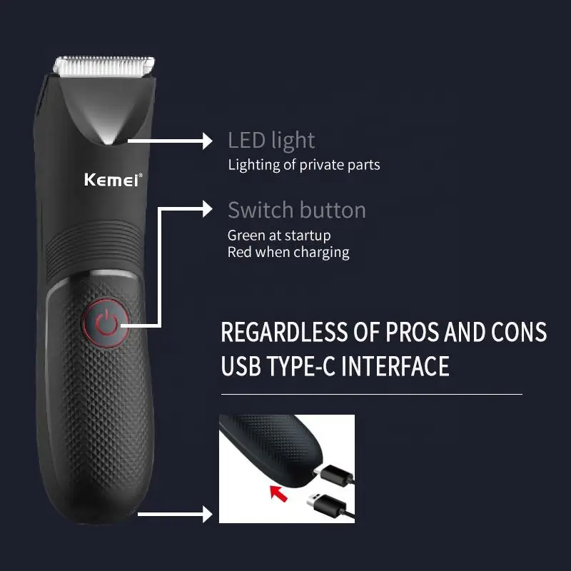 Kemei Groin Area Hair Trimmer Lawn Mower Ceramic Blade Waterproof Wet Dry Clippers Pubic Armpit Body Hair Hygiene Razor KM-1838 3