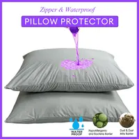 2pcs Grey Waterproof Pillow Protector Bedbug Proof Zipper Pillow Cover 50x70cm Washable & Anti Mites 1