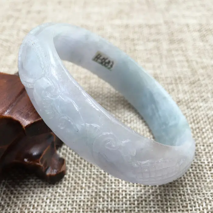 Vintage Chinese Hand-carved Green Jadeite  Gems Bracelet Bangle 59mm