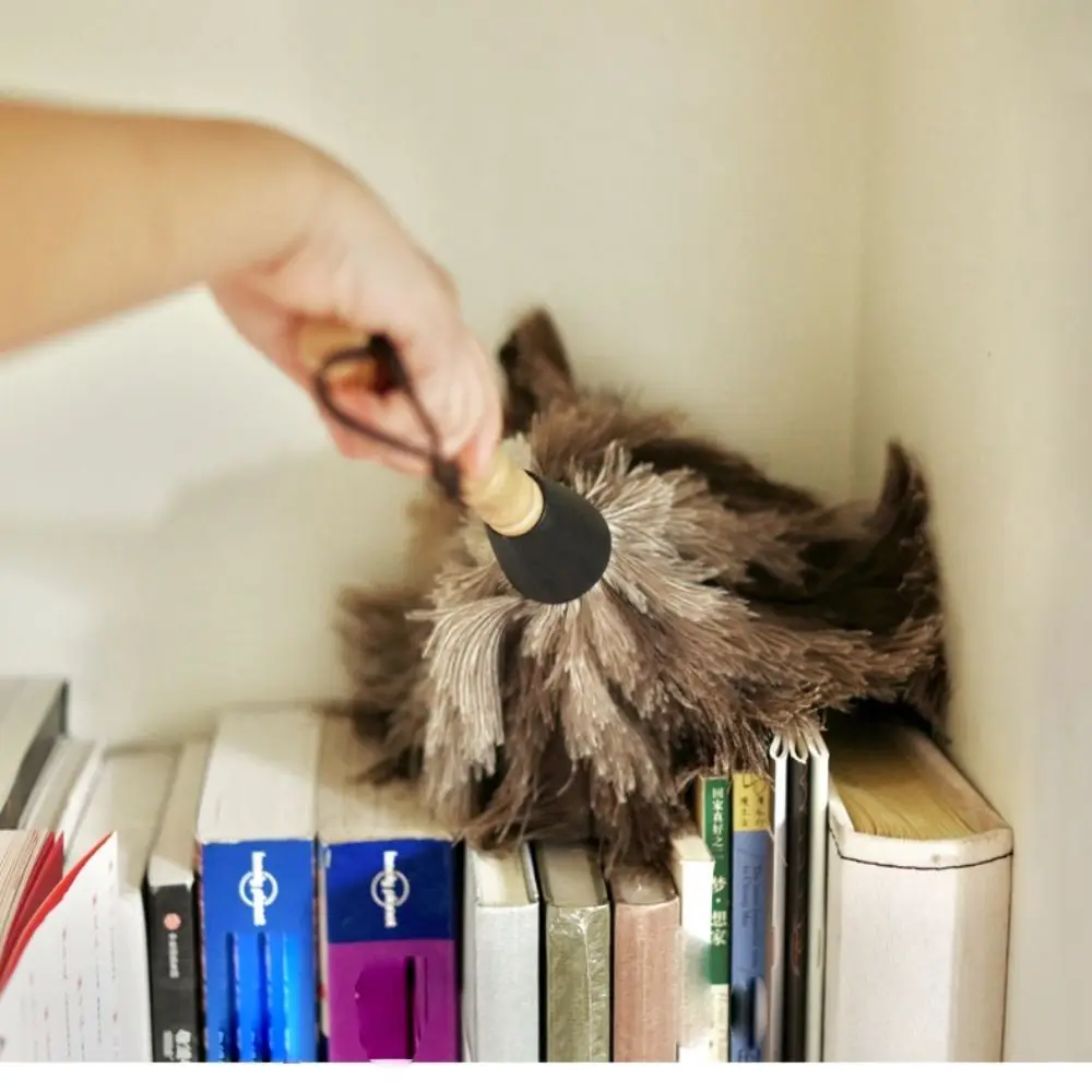 Feather Duster Wooden Handle Anti-static Dust Removal Ostrich Feather Fur Brush For Home Cleaning Tools