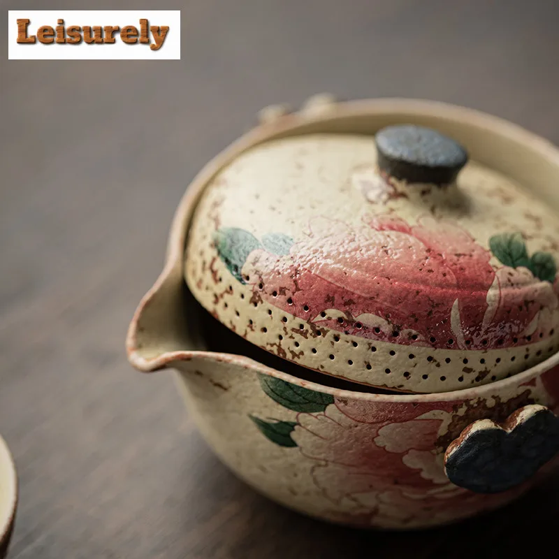 Blue And White Flint Red Ruyi Travel Tea Set Kit Japanese 1 Pot 3 Cups Tea Making Organizer Portable Outdoor Tote Bag Ornaments