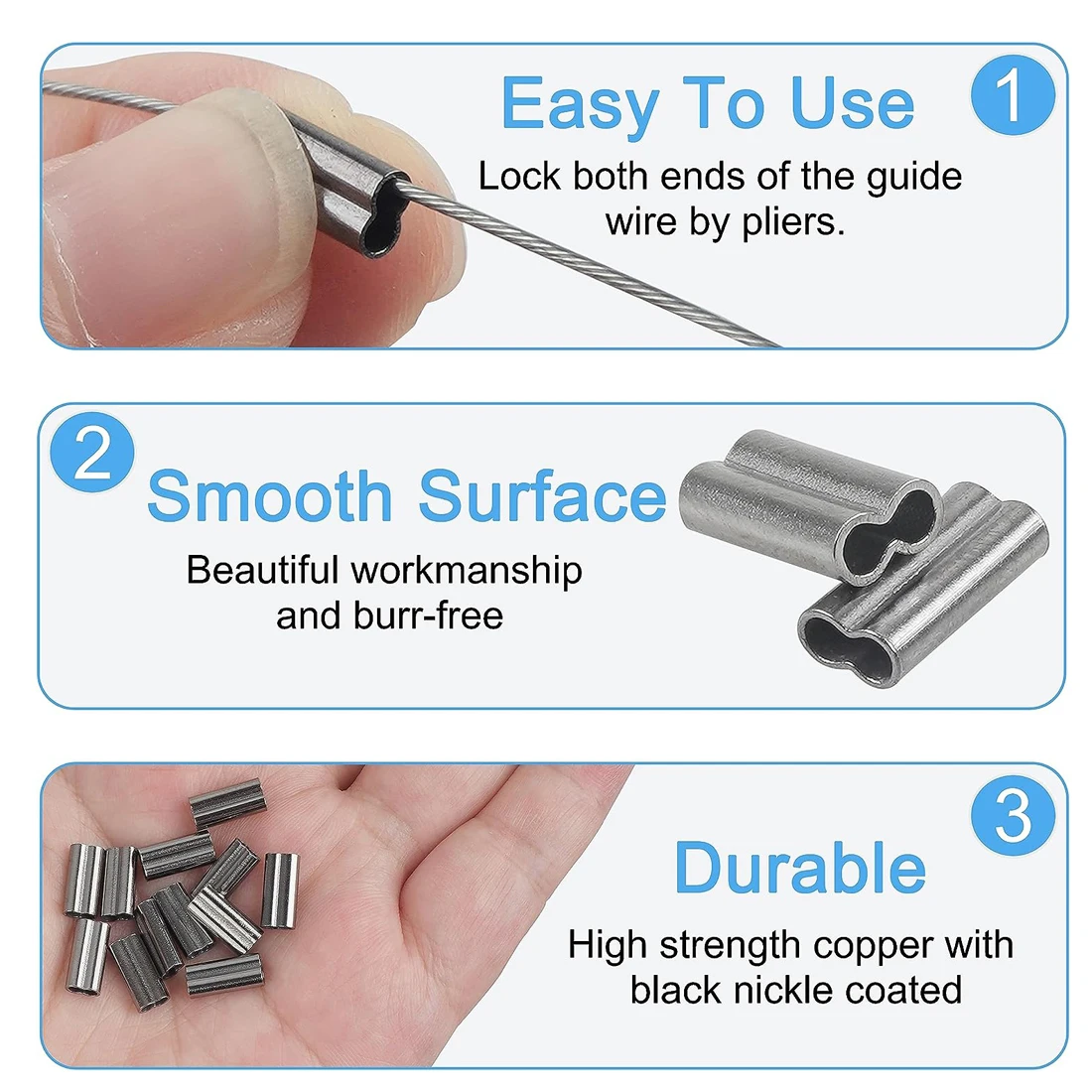 200Pcs 압착 낚시 슬리브 구리 이중 압착 낚시 튜브 낚시 라인 압착 슬리브 와이어 리더 태클 낚시 커넥터