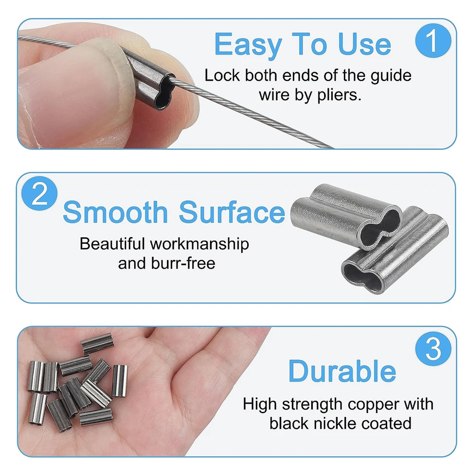 Manchons De Sertissage Pour Ligne De Pêche – 100 Pièces, 6 Tailles, En Cuivre – Pour Leader Mono Ou Fil Métallique